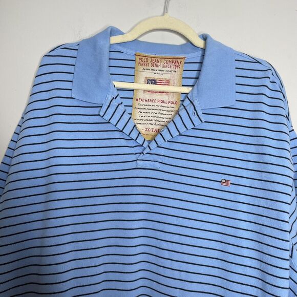 Polo Jeans Co Ralph Lauren Shirt Mens 3X Tall Blue Striped Pique Flag Logo - Picture 6 of 11